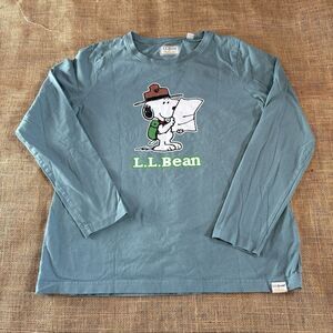 LL Bean x Peanuts 'Hiker Snoopy' Long Sleeve Blue T-Shirt Size Large